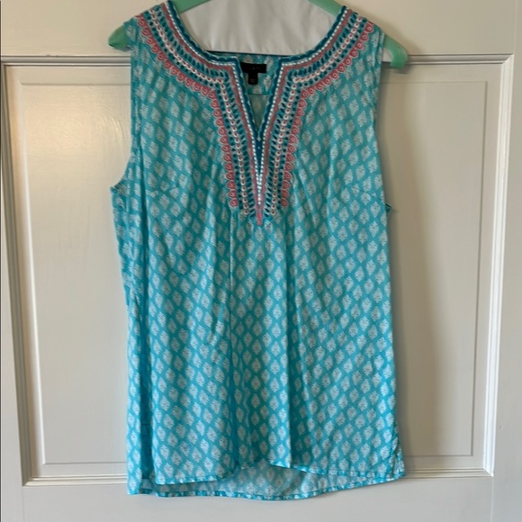 Sleeveless Aqua Patterned Top By Talbots - Picture 1 of 13